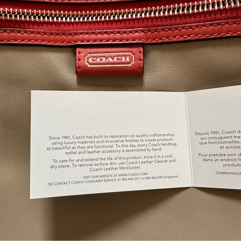 Coach Daisy Spectator Leather Emma Tote in Coral Fuchsia Pink and Tan - Picture 5 of 11